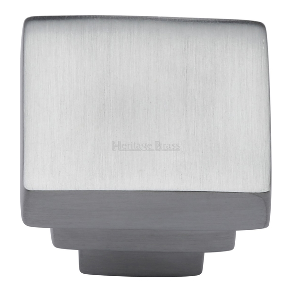 C3672 32-SC • 32 x 17 x 25mm • Satin Chrome • Heritage Brass Square Stepped Cabinet Knob